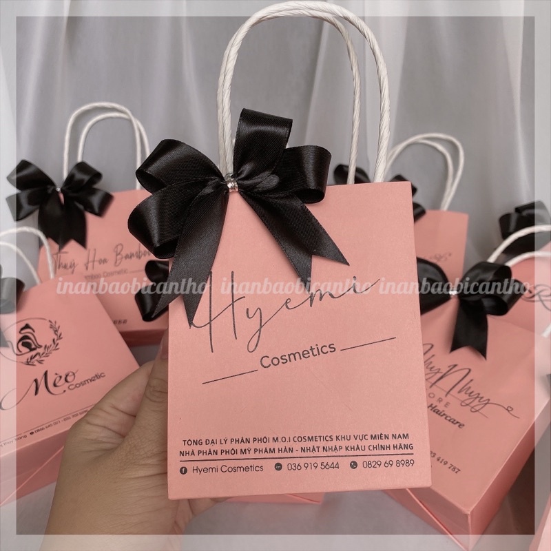 100 túi giấy Hồng đào in logo theo yêu cầu  - Túi giấy in đựng mỹ phẩm, đựng quần áo