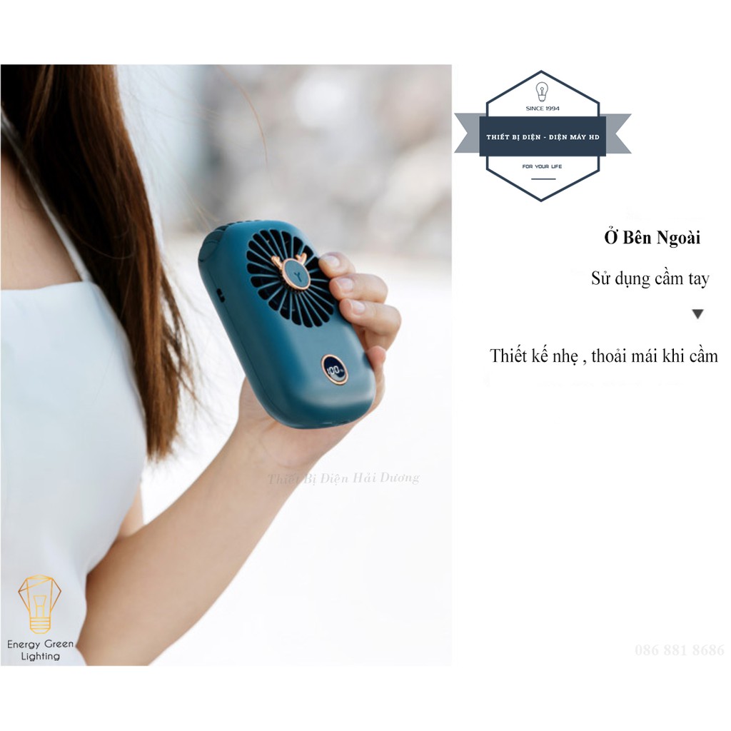 Quạt Đeo Cổ Thời Trang Cao Cấp RPH-F20 - Dây Đeo Tiện Lợi - Dây Sạc USB - Energy Green Lighting - Bảo Hành 12 Tháng
