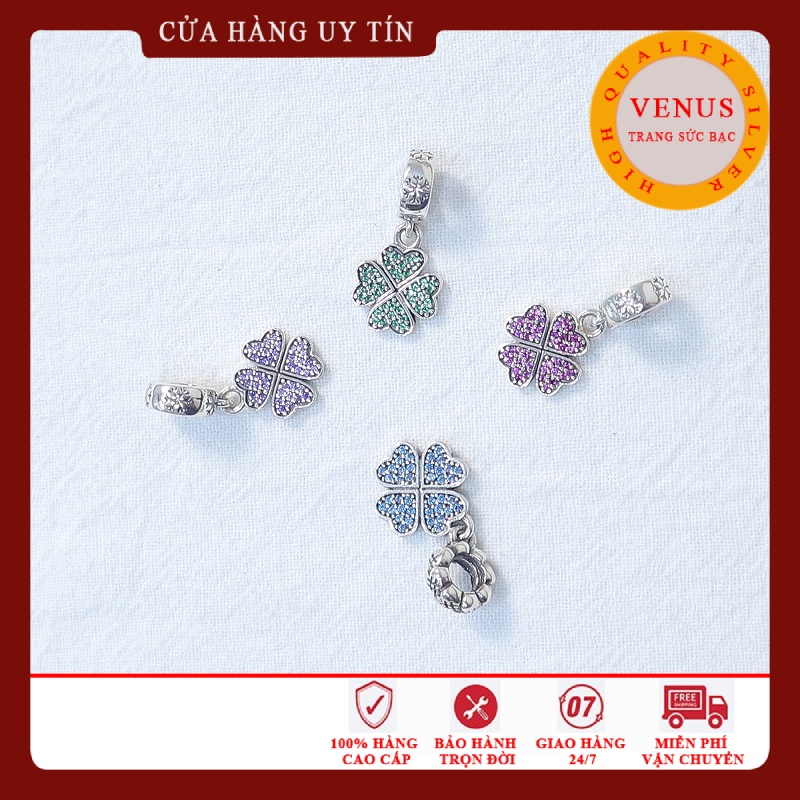 [Chạm bạc cao cấp] Treo cỏ 4 lá xanh lá- Trang sức bạc VENUS