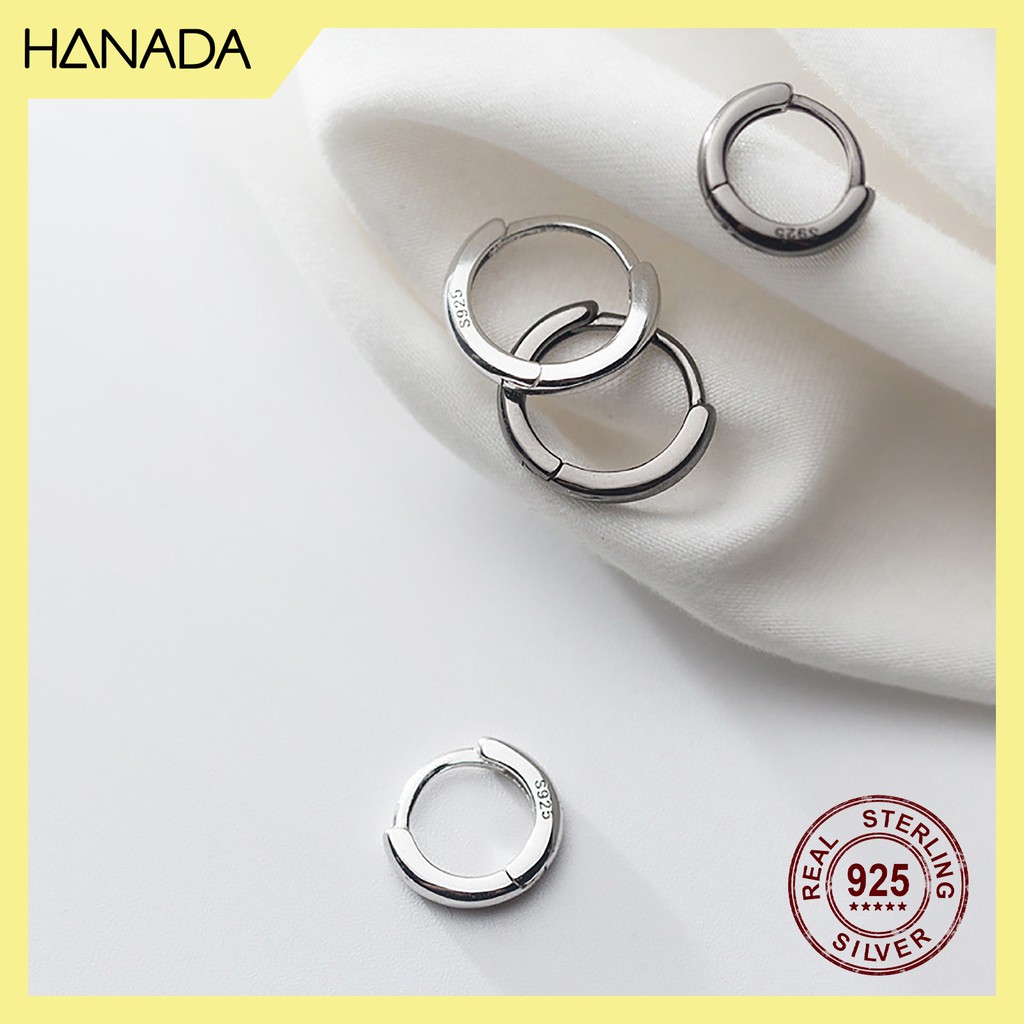 Bông Tai Bạc 925 Hanada Bông Tai Khoen 1 cm Dày 0716