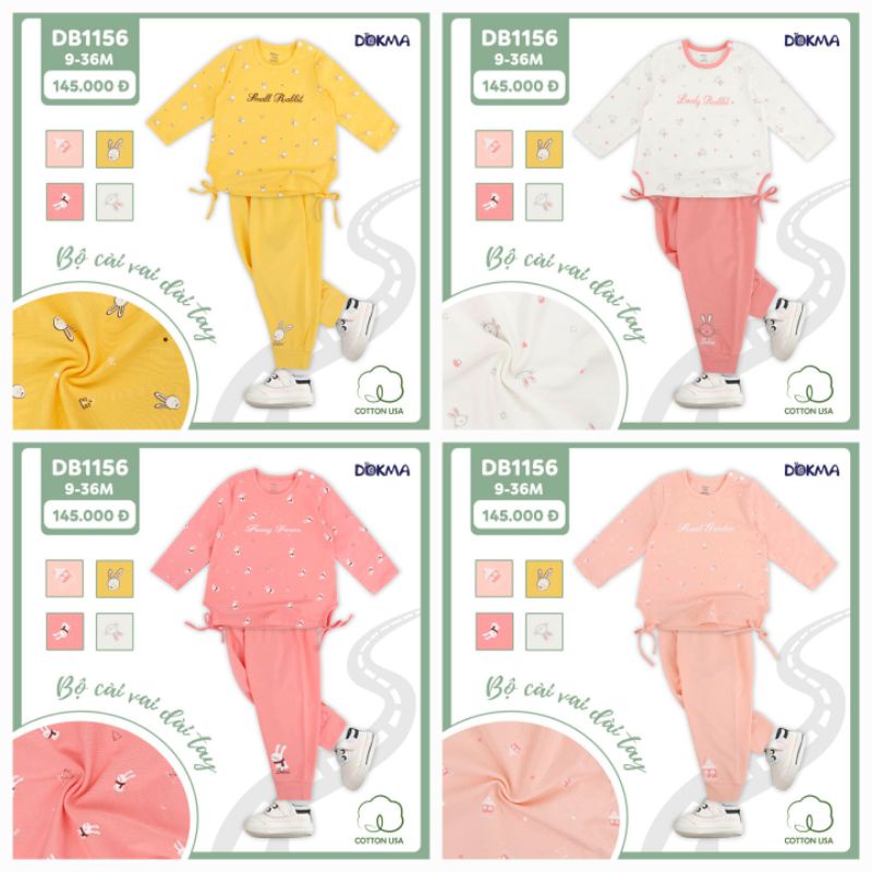 Bộ dài tay mỏng thu đông bé gái Dokma DB1156