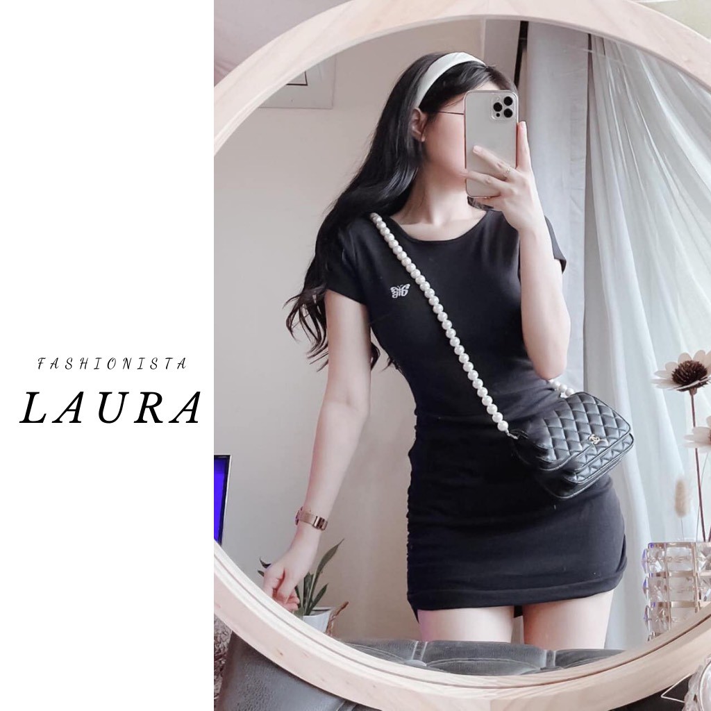 Đầm Body Thêu Bướm Ngực Laura Boutique - Váy body thêu bướm xinh xẻo cực quyến rũ