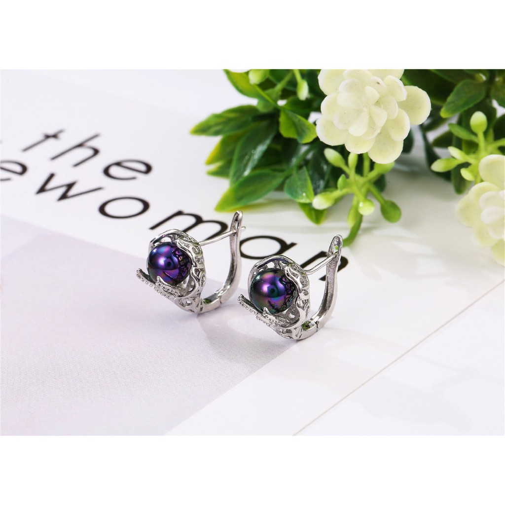 Bông tai mạ bạc 925 đính ngọc trai giả nhiều màu sắc không gây dị ứng