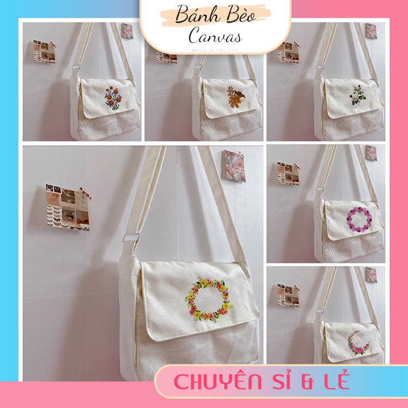 Size lớn_có khóa + túi con có khóa _TÚI tote CHÉO BÔNG HOA CHẤT VẢI CANVAS DÁNG UNISEX NAM NỮ