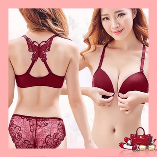 Bộ đồ lót cài trước Dây Bướm Nâng Ngực Quần ren