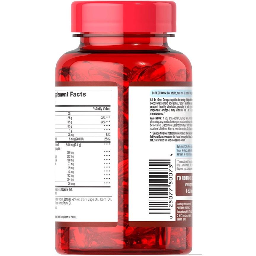 Viên uống Omega 3,5,6,7,9 vitamin D3. 6 trong một Puritan's Pride. USA