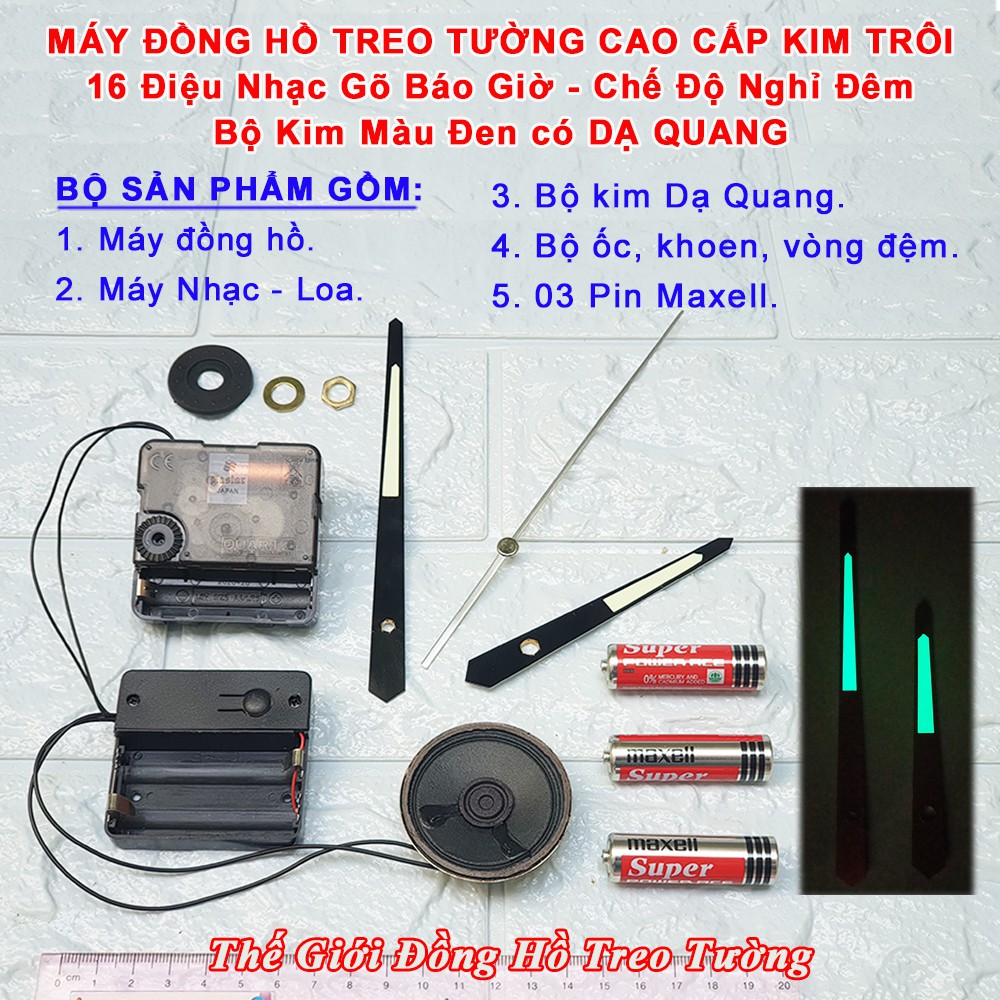 Máy Đồng Hồ Nhạc Chuông Kim Trôi Cao Cấp Eastar có 16 điệu Nhạc Gõ Báo giờ + Bộ Kim Dạ Quang + Pin Maxell