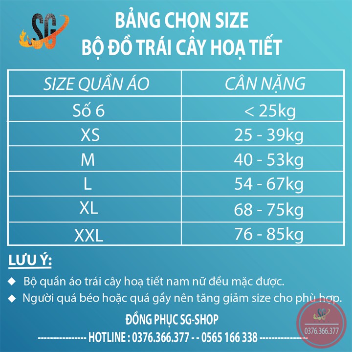 Quần Áo Trái Cây - Nguyên Bộ Nam Nữ Trẻ Em - Chất Vải Kate Thái Mát Mẻ (BDD)