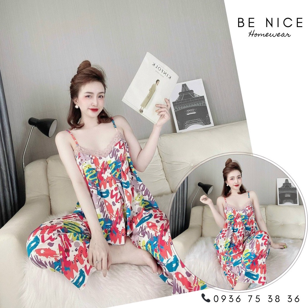 Bộ dây xếp ly phối ren nhiều họa tiết xinh xắn cho nàng nhà Be Nice Homewear