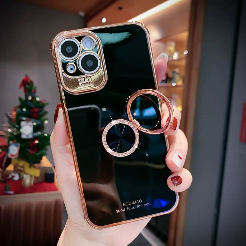 Bling Diamond Glitter 360 Finger Ring Holder Case cho iPhone 13 12 11 Pro Max XS Max Vỏ bảo vệ Camera chống sốc