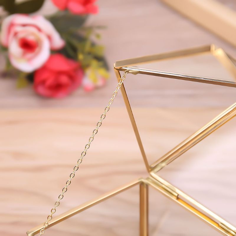 Flgo Hộp Thủy Tinh Trong Suốt Đựng Trang Sức Có Nắp Màu Vàng Kim Phong Cách Vintage