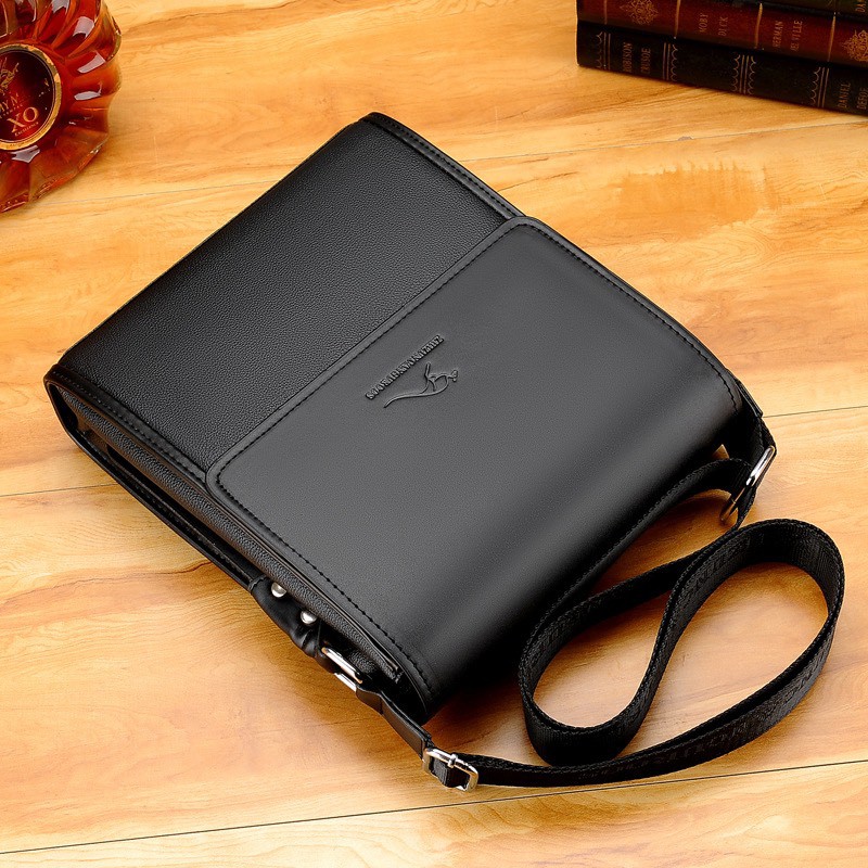 Túi đeo chéo nam da bò ZHIZUNCANGUROOS kiểu túi đứng - túi ngang (Nâu-Đen) | BigBuy360 - bigbuy360.vn