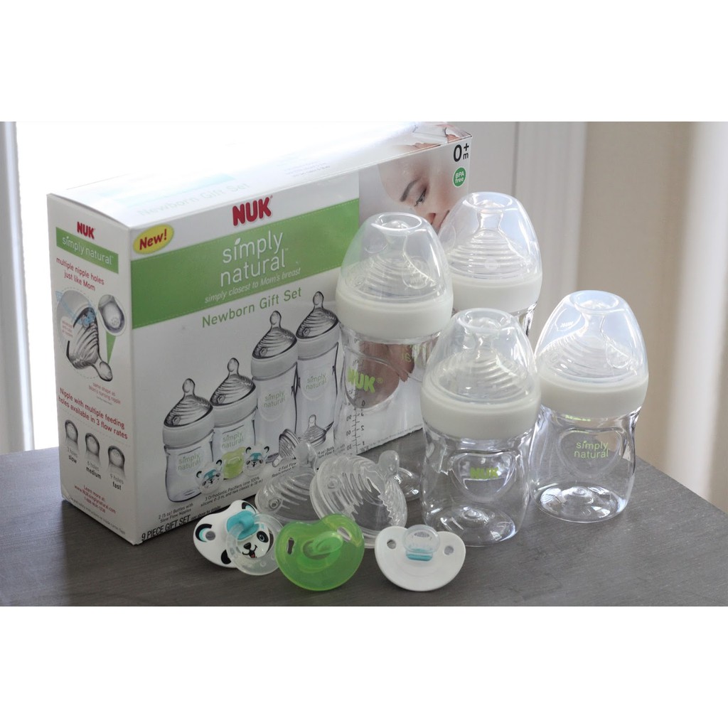 Set 4 bình sữa Nuk Simply Natural 150ml, 270ml, 2 ti giả