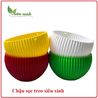 Mua (Mẫu mới) Chậu treo Gân sọc siêu xinh trồng hoa kiểng ( chọn màu  kèm dây treo)