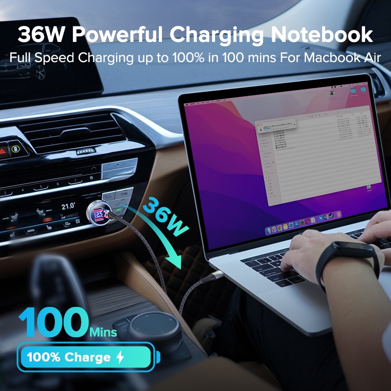 Tẩu sạc nhanh xe hơi QOOVI 80W PD USB Type C 4.0 QC 3.0 thích hợp cho iPhone Xiaomi Samsung máy tính xách tay