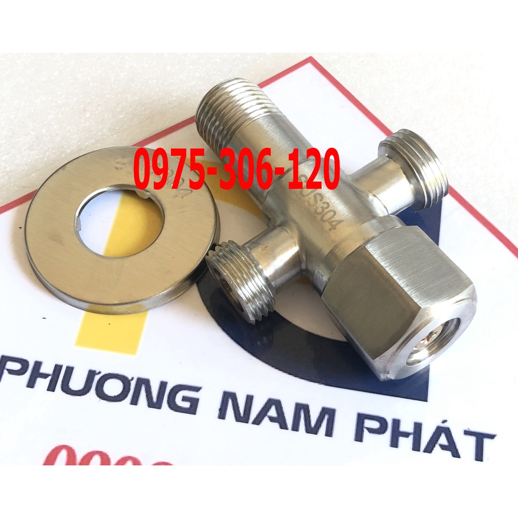 {LOẠI CAO CẤP CÓ KHÓA} Van Chia Nước cho vòi xịt vệ sinh và bồn cầu inox 304, van giảm áp, T CẦU BA NGÃ CÓ KHÓA