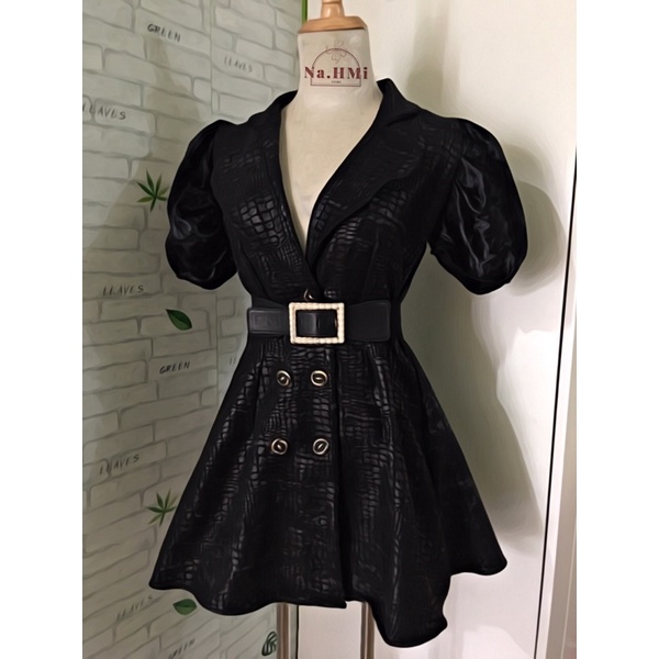 Pass mẫu 045 - Đầm cổ vest tay phồng