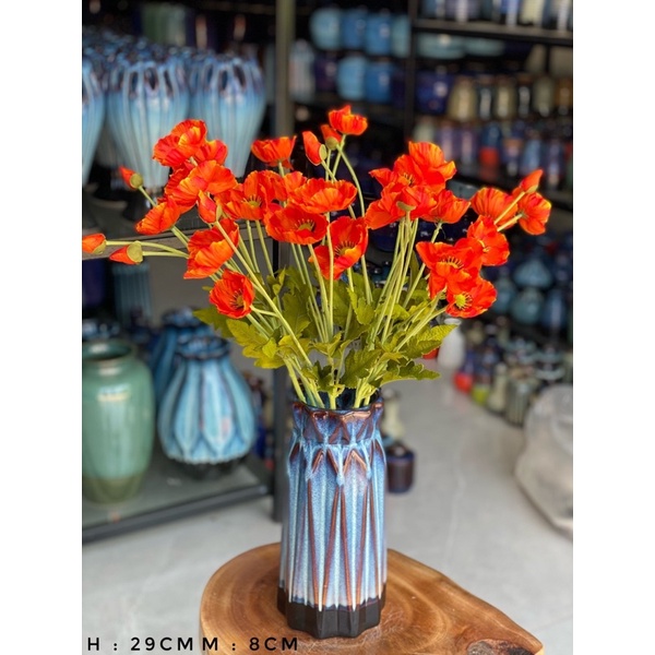 Lọ hoa gốm sứ Bát Tràng- Bình hoa decor trang trí nhà đẹp - Men xanh hỏa biến