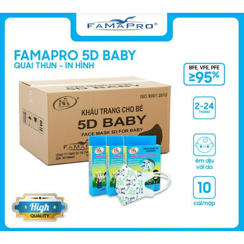 Khẩu trang y tế cho Bé 5D Baby -kháng khuẩn Famapro (Nam Anh) - Hộp 10 cái