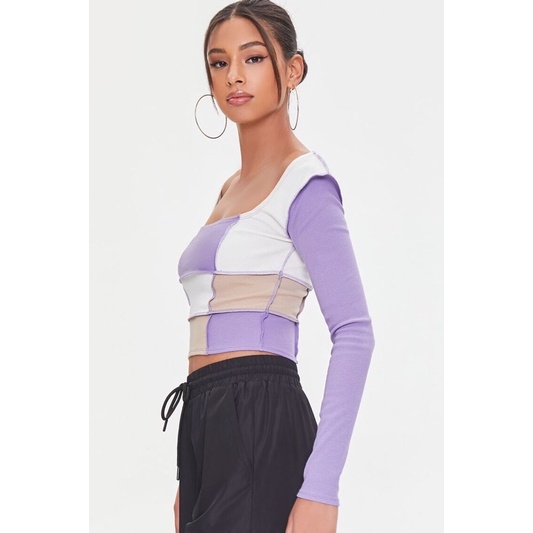 Áo tay dài F21 Ribbed Colorblock Crop Top VNXK