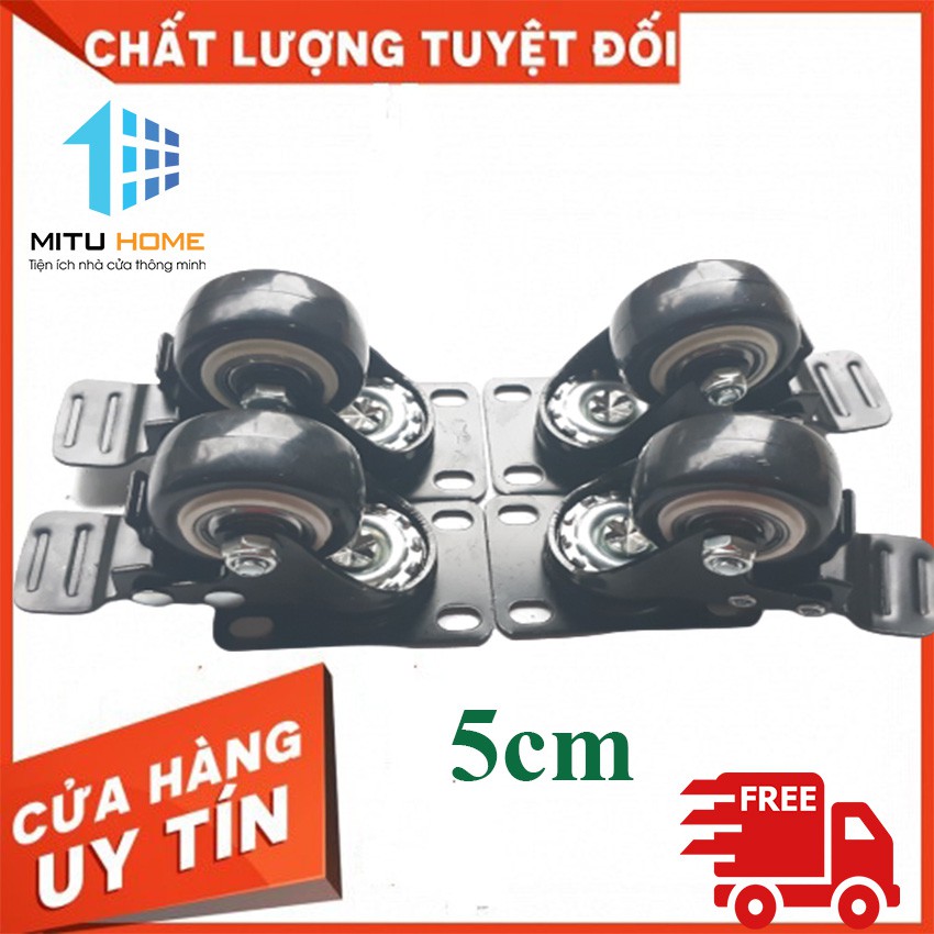 Combo 4 bánh xe đẩy hàng xoay 360 độ, có khóa chống xoay chống trượt loại 5cm nhóm màu viền đen - MITUHOME