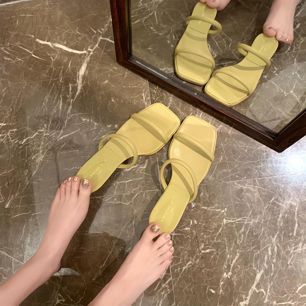 Sandal cao 4 phân mũi vuông 2 quai tròn mảnh soang choảnh