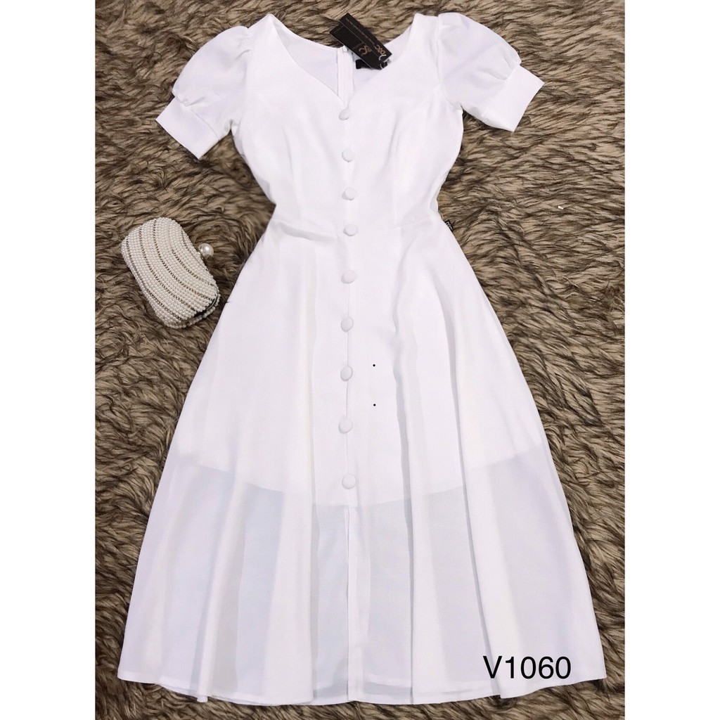 [ xả kho ] MiD Đầm trắng cổ tim hàng thiết kế V1060 Mie Design ảnh thật