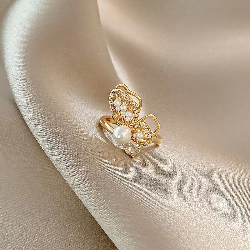 Nhẫn Hở Đính Ngọc Trai Đơn Giản Phong Cách Âu Mỹ Cổ Điển Thời Trang Cho Nữ