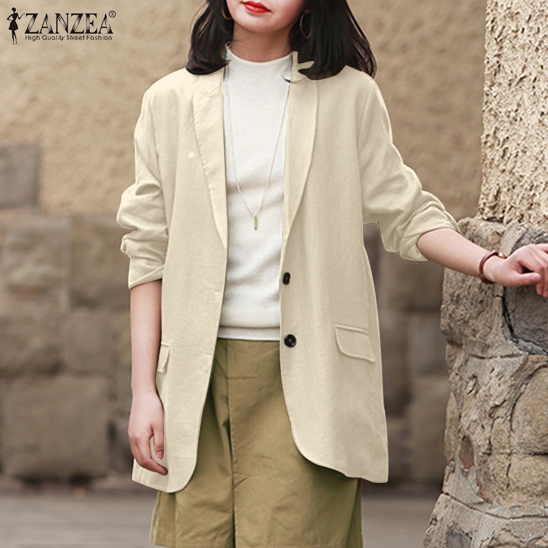 Áo khoác nữ ZANZEA dài tay cổ bẻ thiết kế thời trang thường ngày | BigBuy360 - bigbuy360.vn