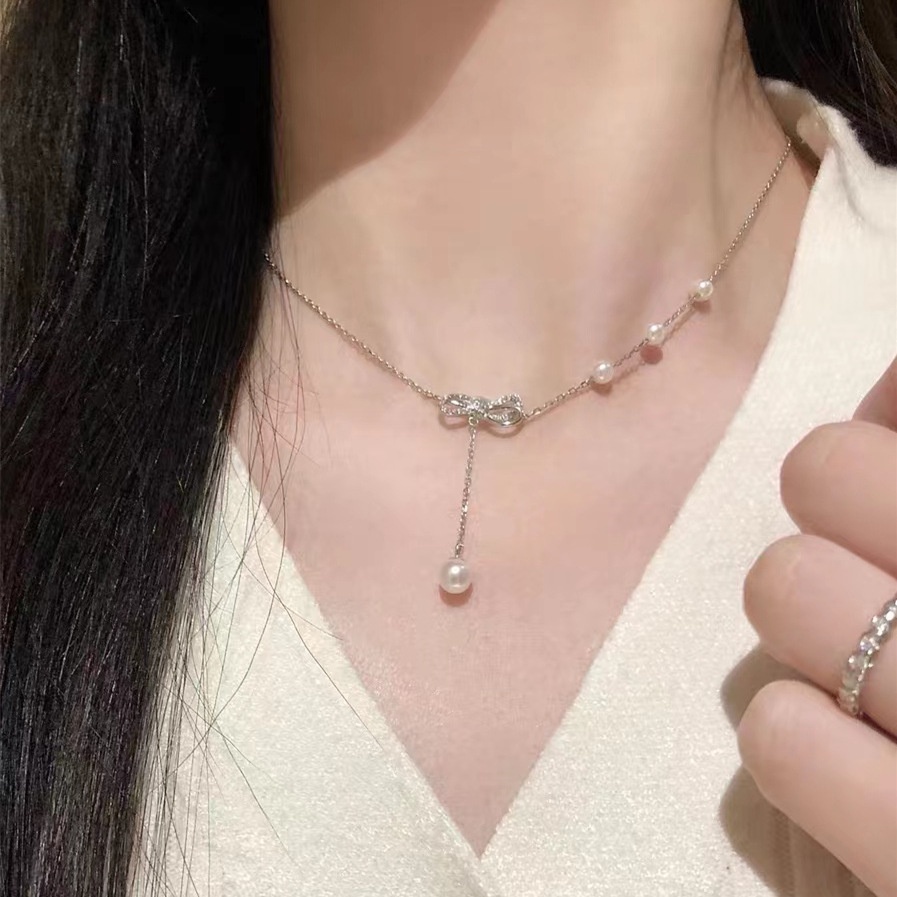 Dây Chuyền Mặt Nơ Đính Đá Zircon Thời Trang Hàn Quốc