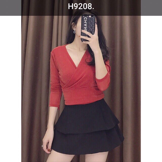 Áo nhũ kim tuyến cổ tim vạt chéo Sang chảnh(7 màu) | BigBuy360 - bigbuy360.vn