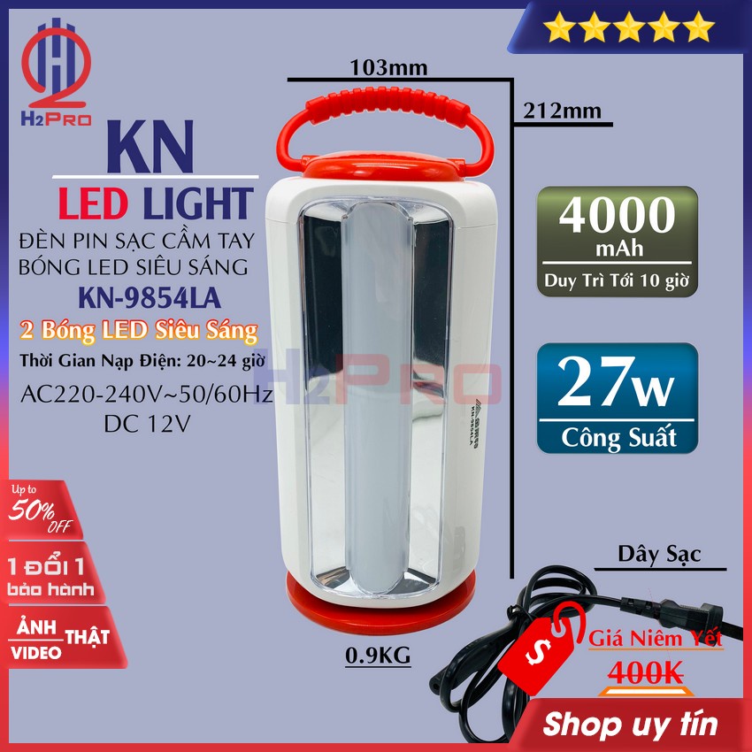 Đèn Pin Sạc Cầm Tay KN-9854LA H2Pro LED 27W-2 Bóng Led Siêu Sáng-Pin Trâu 4000Mah (1 chiếc),Đèn bàn cao cấp pin trâu