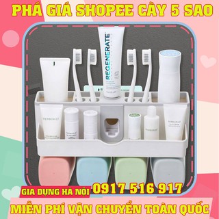 Kệ để bàn chải đánh răng tự nhả kem + cốc