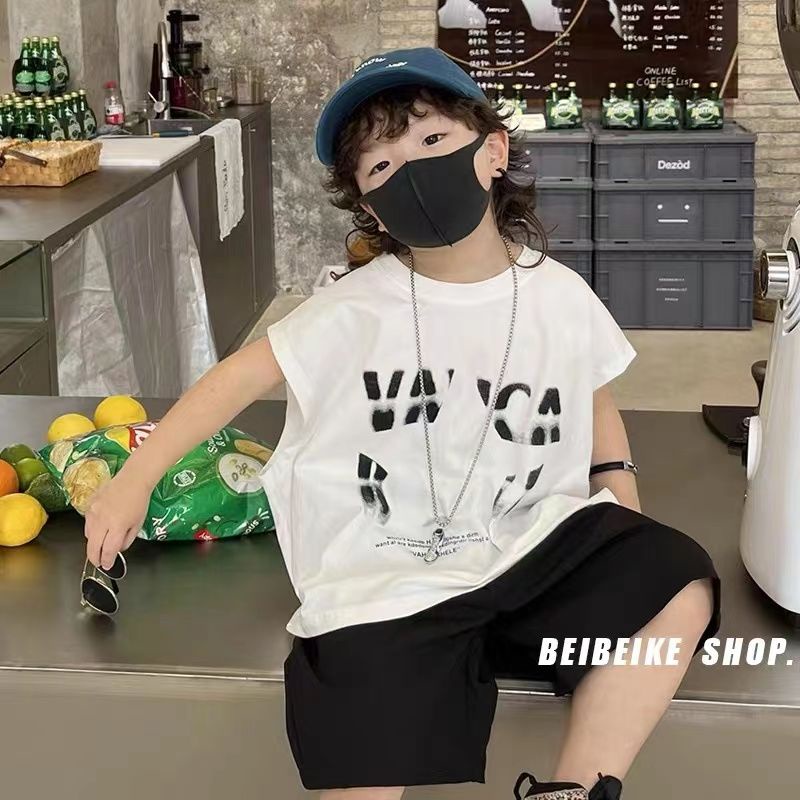Áo Thun Cotton Sát Nách Cổ Tròn Dáng Rộng Thời Trang Hàn Quốc Cho Bé Trai