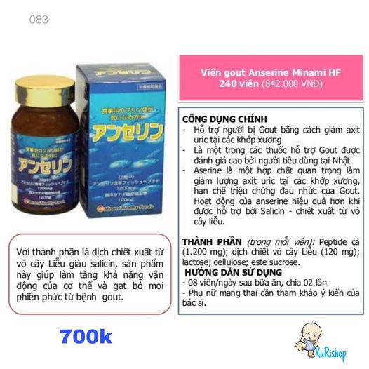 [Nhật nội địa] Viên uống hỗ trợ bệnh GOUT - Anserine Minami