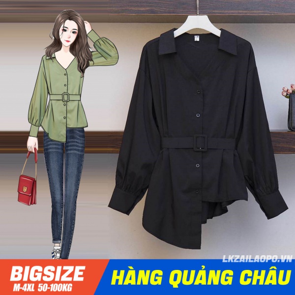 BIGSIZE (45-100KG) Áo sơ mi nữ kiểu Thắt Eo tay dài cổ POLO màu sắc thanh lịch - Phong cách Hàn Quốc sang chảnh cá tính - quảng châu cao cấp