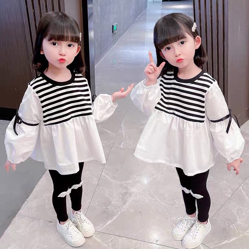 Bộ đồ bé gái dài tay dáng babydoll thụng và quần legging XHN1031