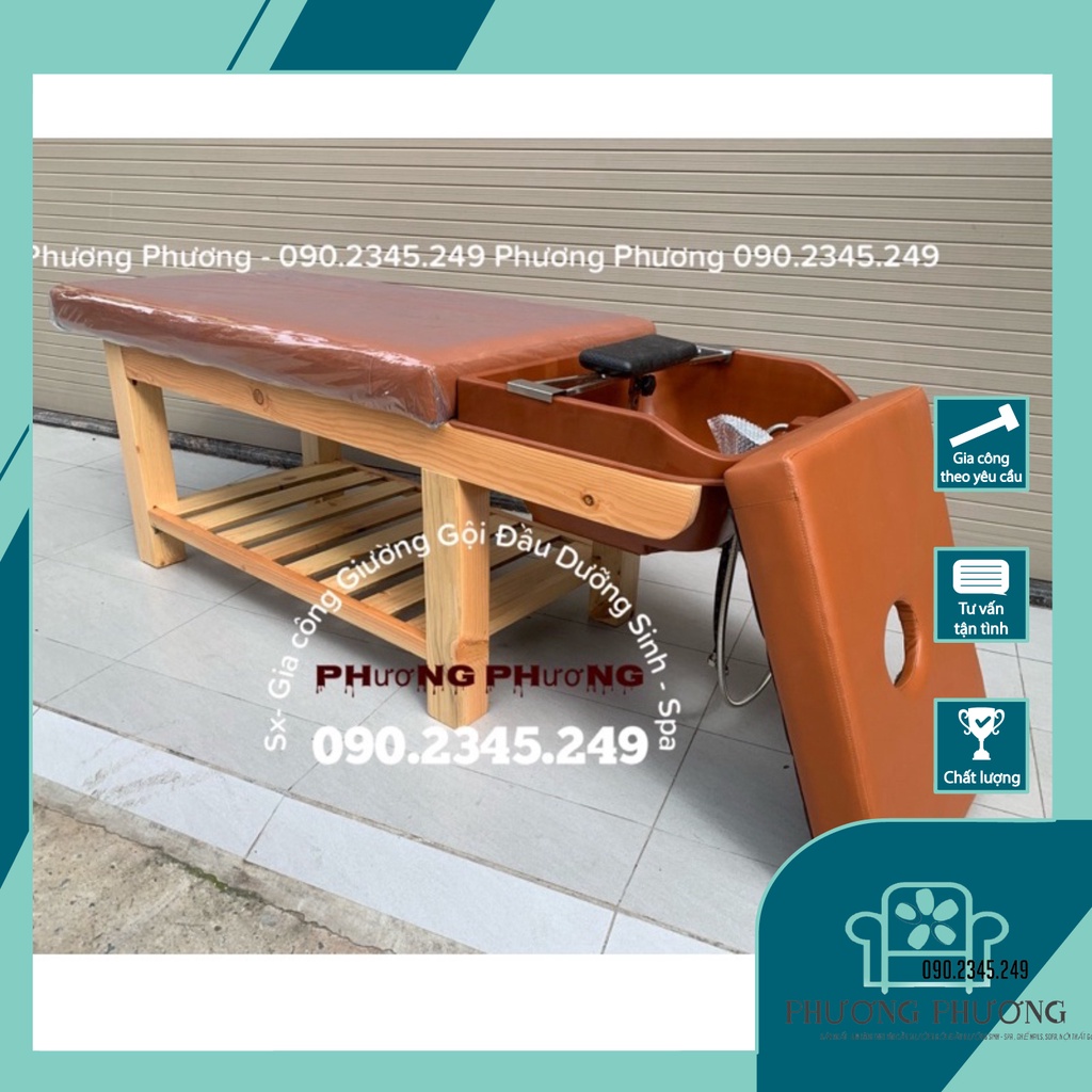 🔥 Giường Gội Đầu 2in1 Cao Cấp, Kích Thước 70x190x70, Chân Gỗ To, Chắc Chắn