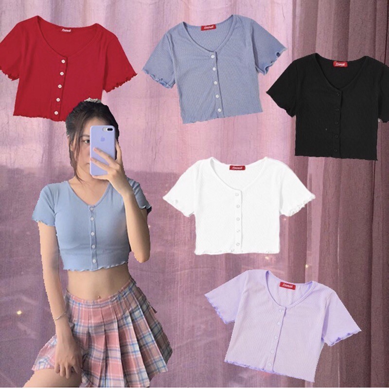 Áo ERRORIST croptop cổ tim cài nút