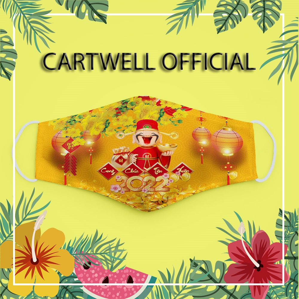 Khẩu trang năm mới nhâm dần 2022 happy new year tết hổ vàng CARTWELL vải cotton 100% có thể giặt và tái sử dụng phòng dị