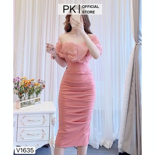 Đầm Body Hồng Trễ Vai DVC V1635, Váy Đầm Thiết Kế Chính Hãng PK's House