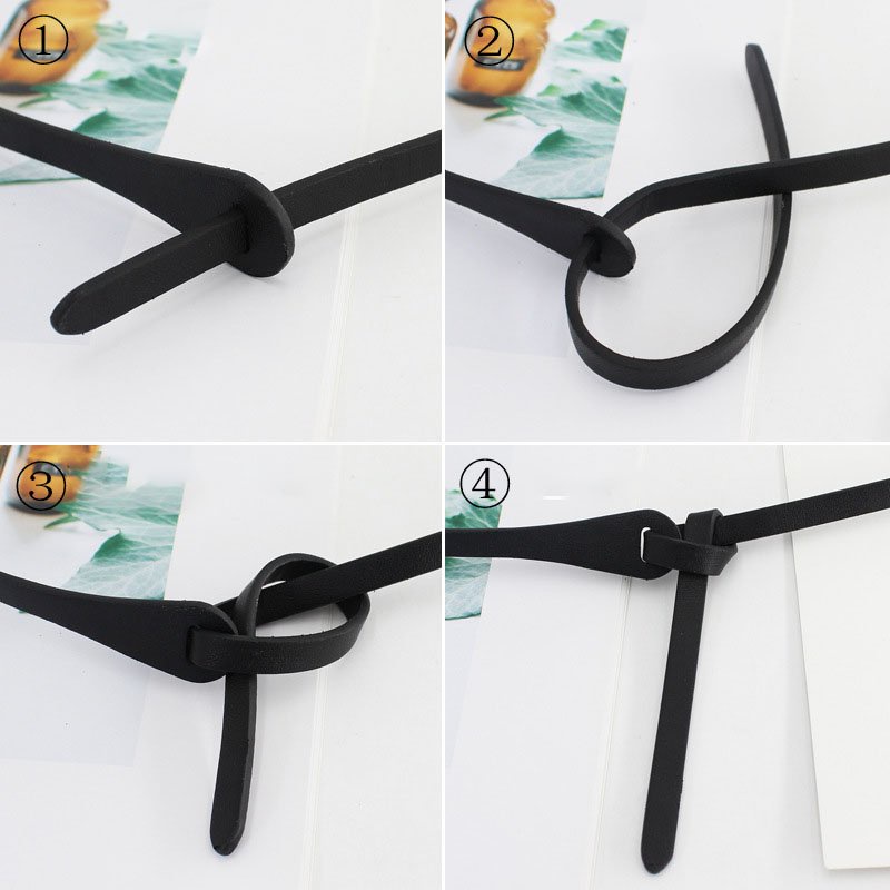 Thắt lưng da PU phong cách retro, Dây lưng da thắt nút