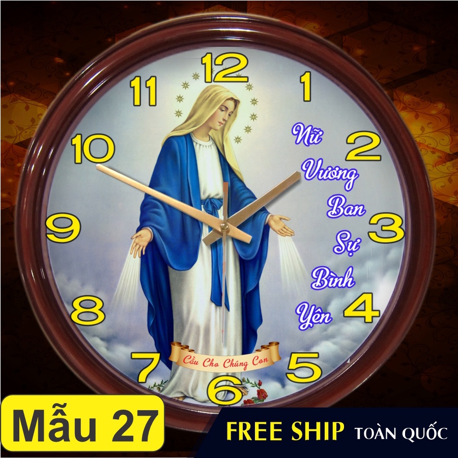 Đồng Hồ Treo Tường Cao Cấp - Mẫu 27 - Đức Mẹ Maria, Mẹ ban ơn, Nữ vương ban sự bình an - Quà tặng Công Giáo