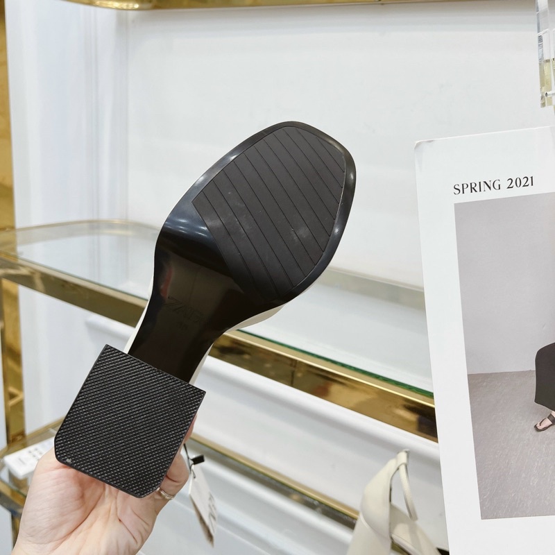 Giày cao gót vuông zaza kem đúp đế 12cm