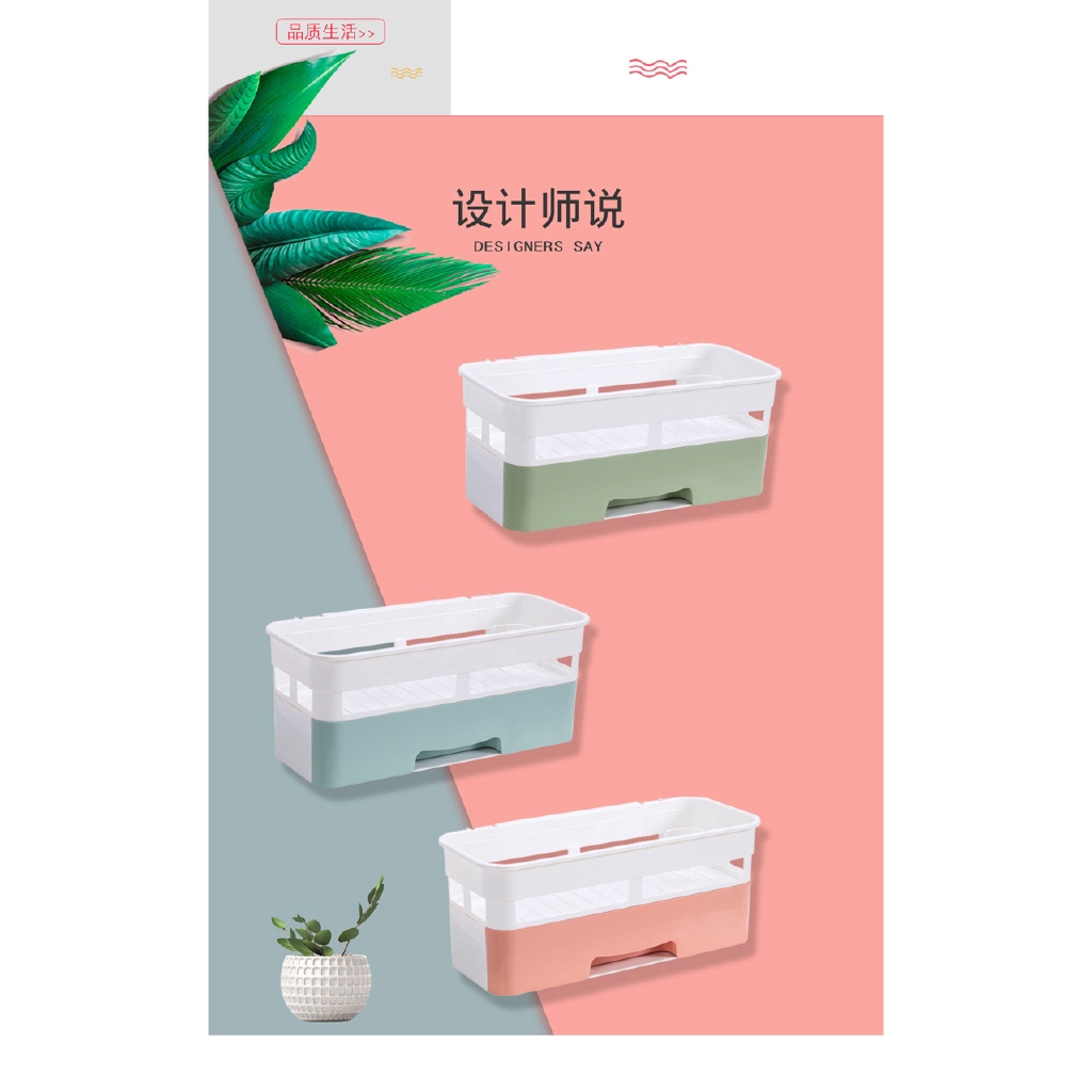 Kệ lưu trữ gắn tường không cần đục lỗ có ngăn kéo dùng trong nhà tắm đa năng tiện dụng