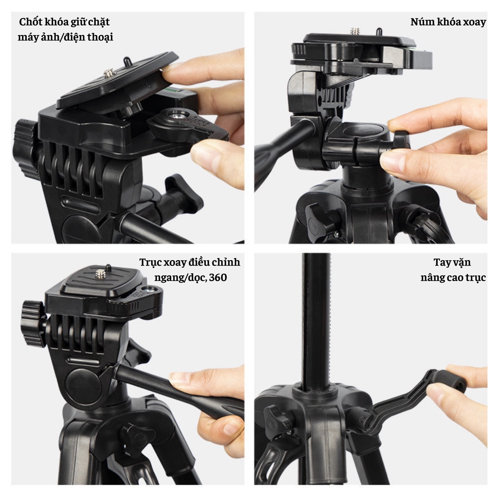 Gậy Chụp Ảnh Tự Sướng 3 Chân Có Điều Khiển Bluetooth - Tripod Điện Thoại Quay Phim Chụp Hình Du Lịch Chuyên Nghiệp