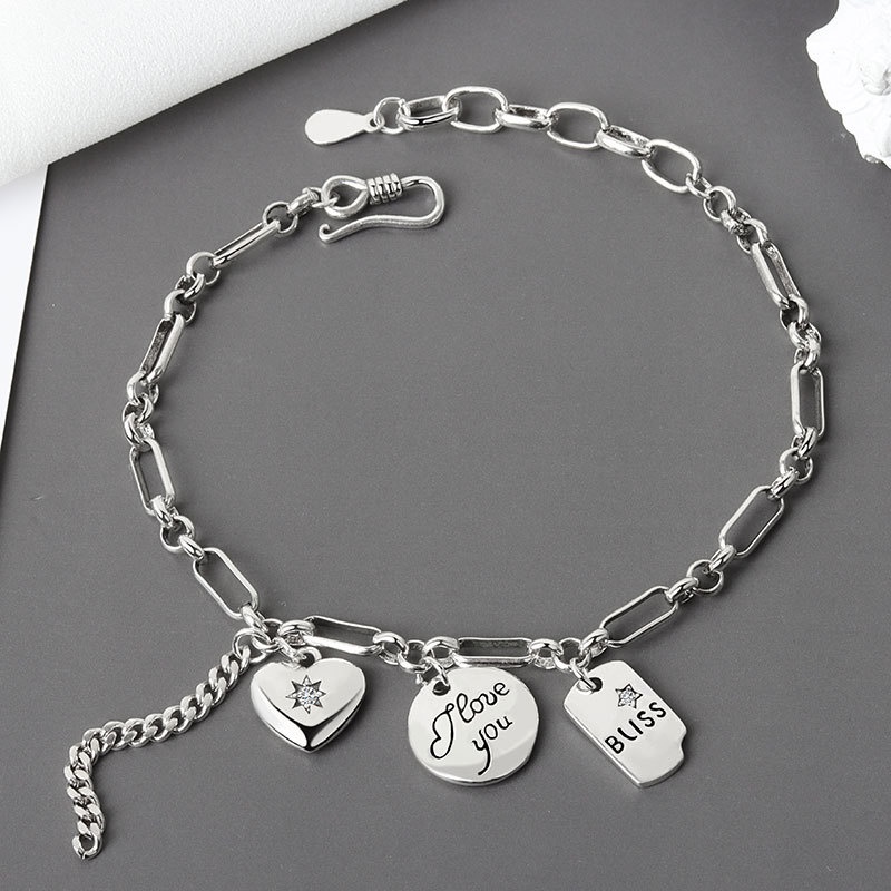 925 Sterling Silver LUCKY Love Letter Vòng tay Nữ Phụ kiện Trang sức