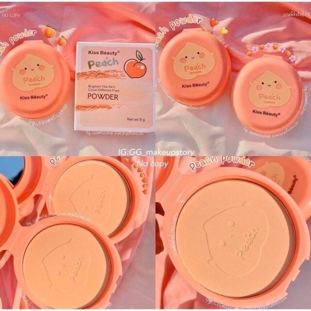 🍑 T1976 A5 Phấn Phủ Nén Kiềm Dầu Che Khuyết Điểm Peach Poweder Kiss Bèauty Kèm Bông Phấn Xinh