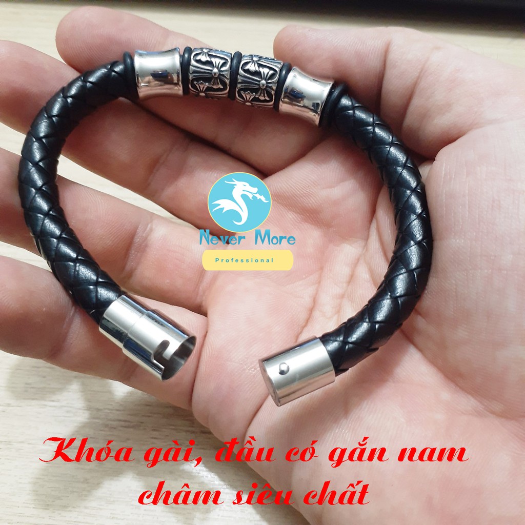 Vòng tay nam da xịn theo phong cách Viking cực ngầu có khóa gài inox cao cấp không đen, không gỉ, chuẩn thời trang