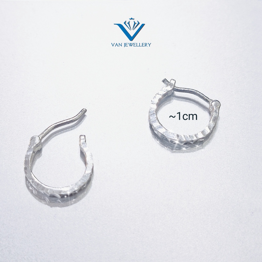 Khuyên tai bạc khuyên tròn sát tai thân phay sáng bóng đường kính 10mm Van Jewelry V10090